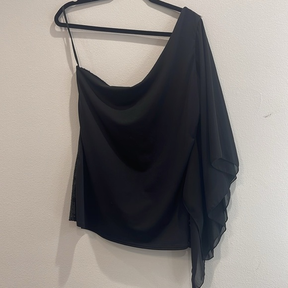 WD.NY One Shoulder Black Sequin Blouse Size L - Picture 4 of 10